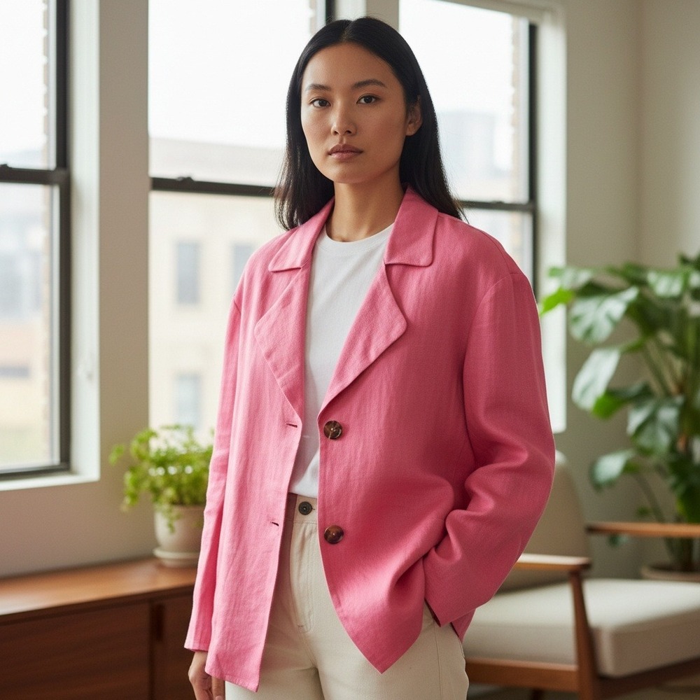 Reformation Alonso Top Pink Linen Jacket Blazer Size S Lightweight Buttons